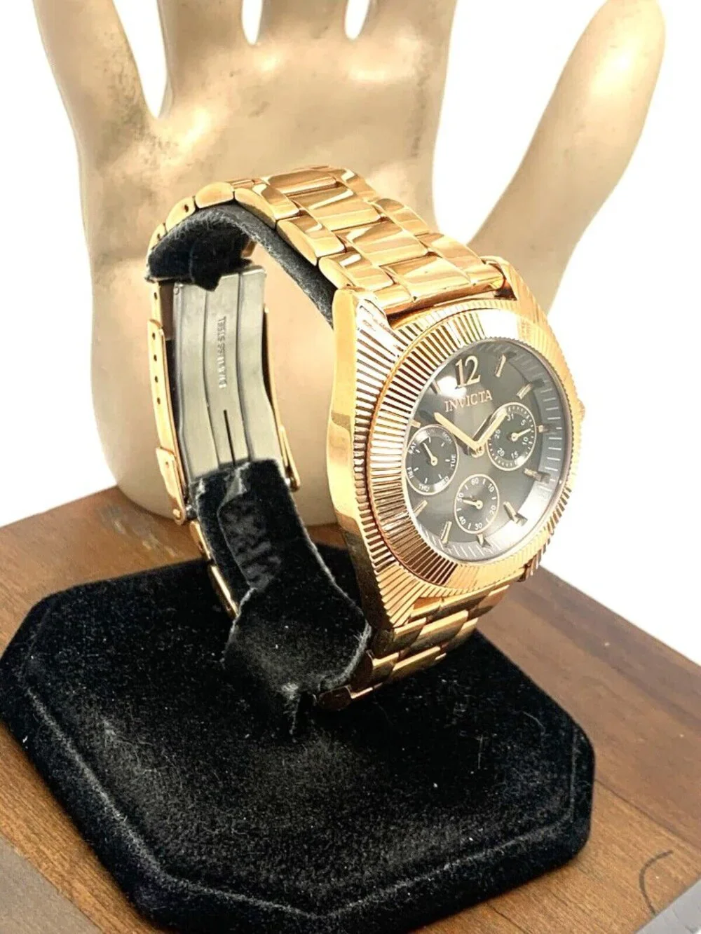 Invicta Women's Watch 23751 Angel Quartz Black Dial Rose Gold Stainless Steel
